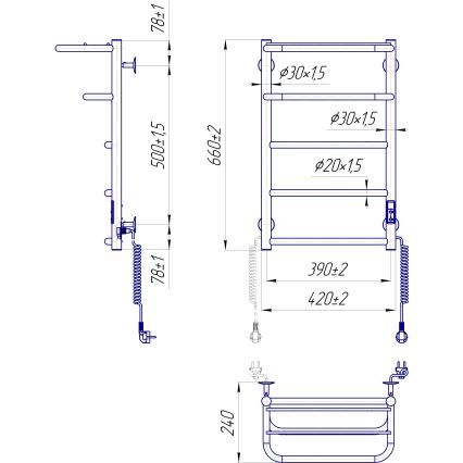 Стълбовиден радиатор за баня HOTEL 75W/230V 65x43 cm неръждаема стомана/черен, десен
