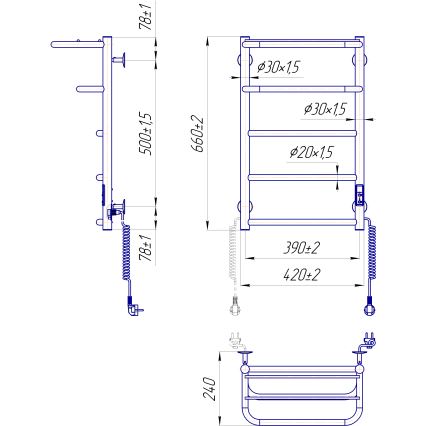 Стълбовиден радиатор за баня HOTEL 75W/230V 65x43 cm неръждаема стомана/черен, десен