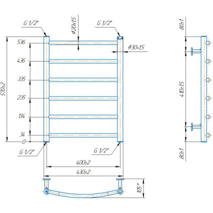 Стълбовиден радиатор за баня INOX CLASSIC 120W/230V 57x43 cm инокс/антрацит