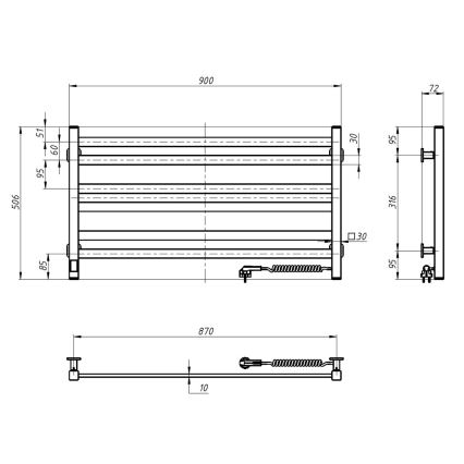 Банен стълбовиден радиатор с термостат AVANGARD 316W/230V 50,6 cm IP44 бял, десен, с квадратен профил