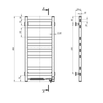 Полотенцесушител за баня тип „стълба“ с термостат AVANGARD 251W/230V 80,6 cm IP44 бял ляв с квадратен профил