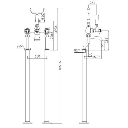 Свободностоящ комплект за вана със смесител, 106,3 см, лъскав хром