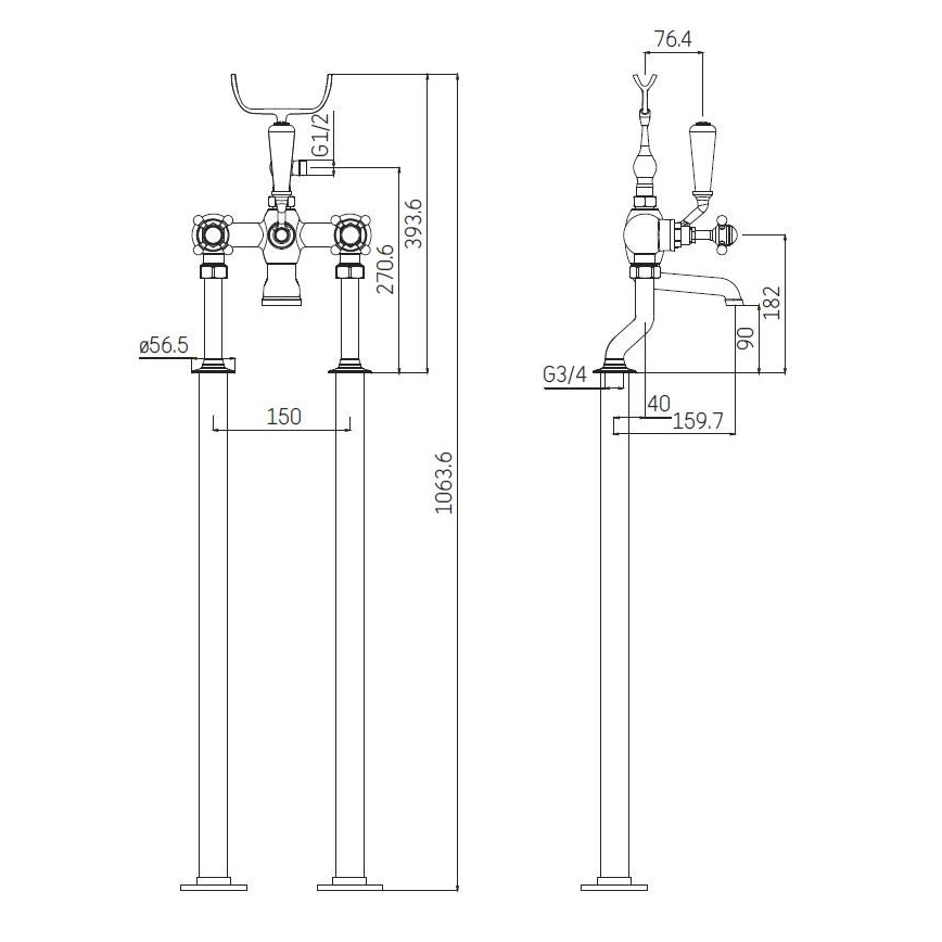 Свободностоящ комплект за вана със смесител, 106,3 см, лъскав хром