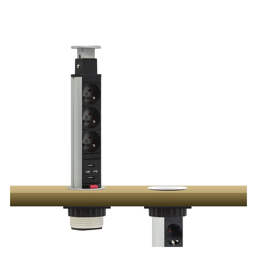 Свързващ модул с контакти за маса 2x230V + 2xUSB