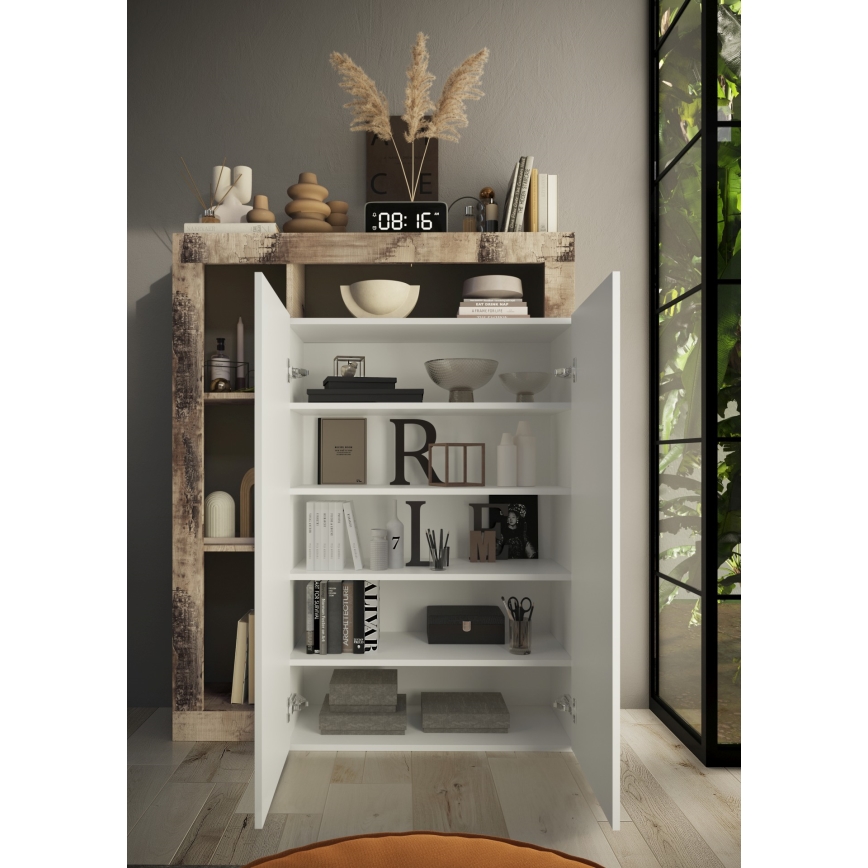 Шкаф LENOR, бял/кленов декор