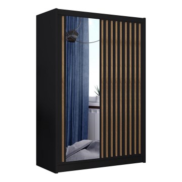 Шкаф с огледало SANTINO 150x215 см черен/дъб craft