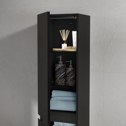 Черен шкаф за баня HELSINKI 35x174x32 см