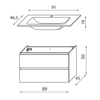 Шкаф за баня KENWOOD за умивалник 91 см, дъб