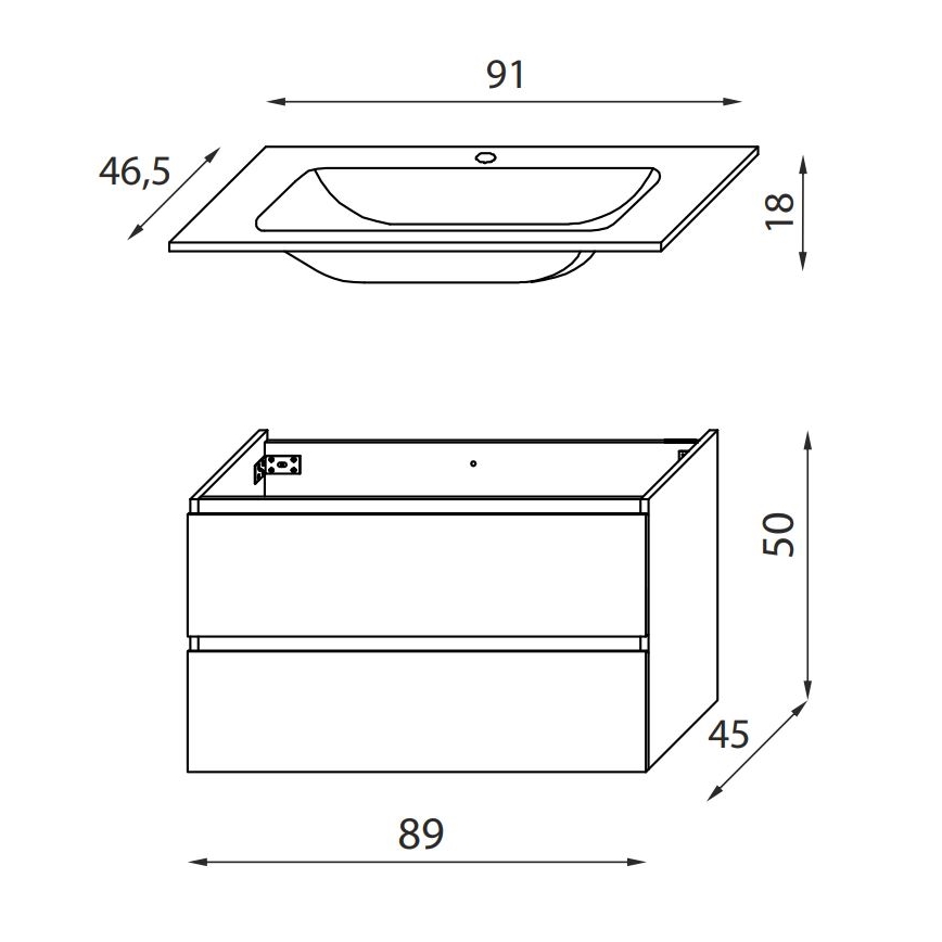 Шкаф за баня KENWOOD за умивалник 91 см, дъб