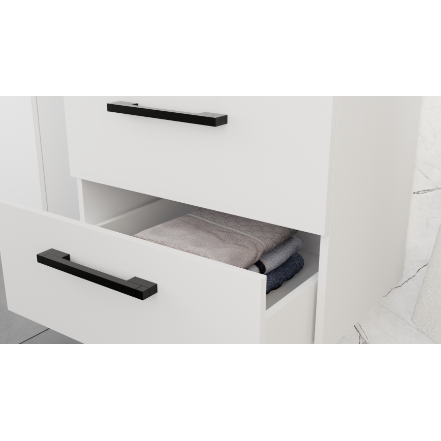 Шкаф за баня с мивка KATE + огледален шкаф + стенен шкаф бял