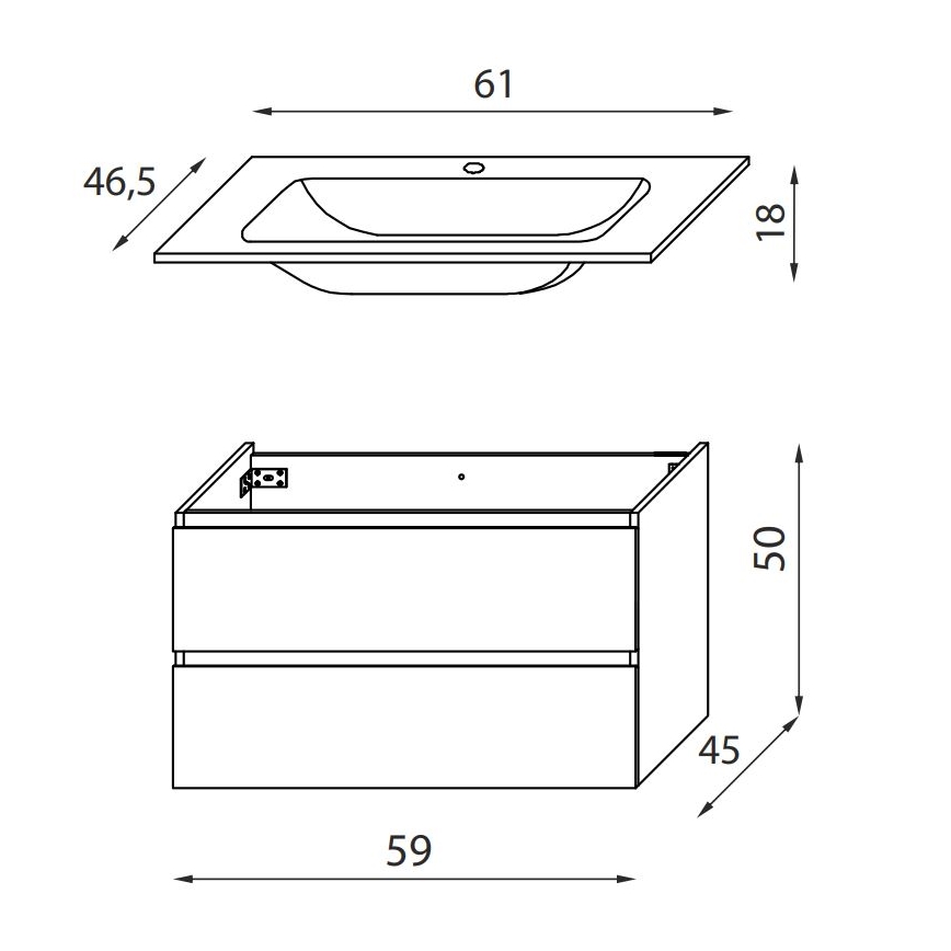 Шкаф за баня с мивка KENWOOD 61 см бял//черен
