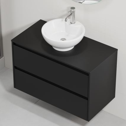 Шкаф за баня с мивка TRONDHEIM/DRAMMEN 90x57x46 см черен/бял