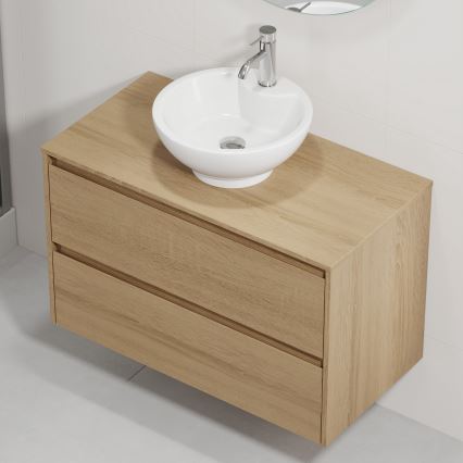 Шкаф за баня с мивка TRONDHEIM/DRAMMEN 90x57x46 см дъб/бяла