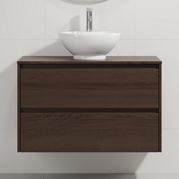 Шкаф за баня с мивка TRONDHEIM/DRAMMEN 90x57x46 см, орех/бял