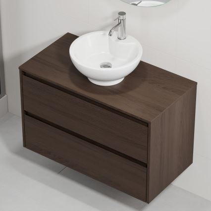 Шкаф за баня с мивка TRONDHEIM/DRAMMEN 90x57x46 см, орех/бял
