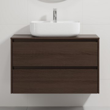 Шкаф за баня с мивка TRONDHEIM/KRISTIANSAND 90x57x46 см орех/бял