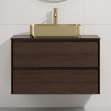 Шкаф за баня с мивка TRONDHEIM/LJORDAL 90 x 57 x 46 см, орех/месинг