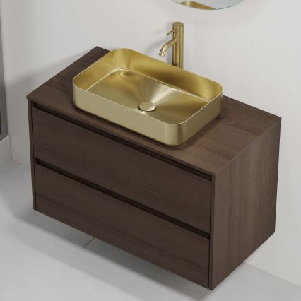 Шкаф за баня с мивка TRONDHEIM/LJORDAL 90 x 57 x 46 см, орех/месинг