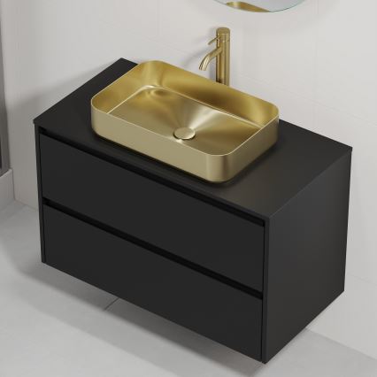 Шкаф за баня с мивка TRONDHEIM/LJORDAL 90x57x46 cm черен/месинг
