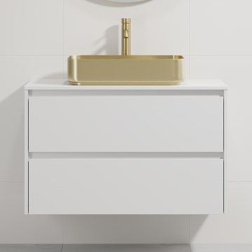Шкаф за баня с мивка TRONDHEIM/LJORDAL 90x57x46 см бял/месинг