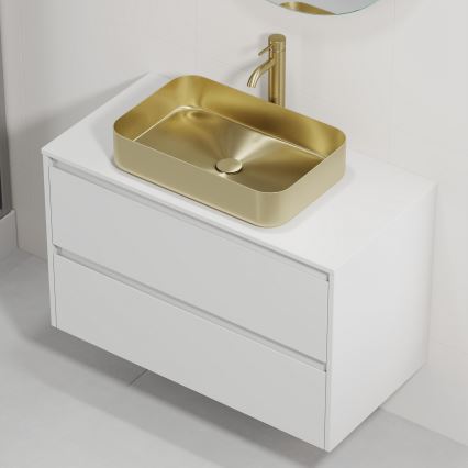 Шкаф за баня с мивка TRONDHEIM/LJORDAL 90x57x46 см бял/месинг