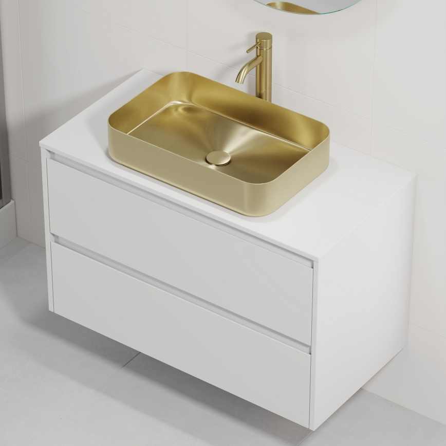 Шкаф за баня с мивка TRONDHEIM/LJORDAL 90x57x46 см бял/месинг