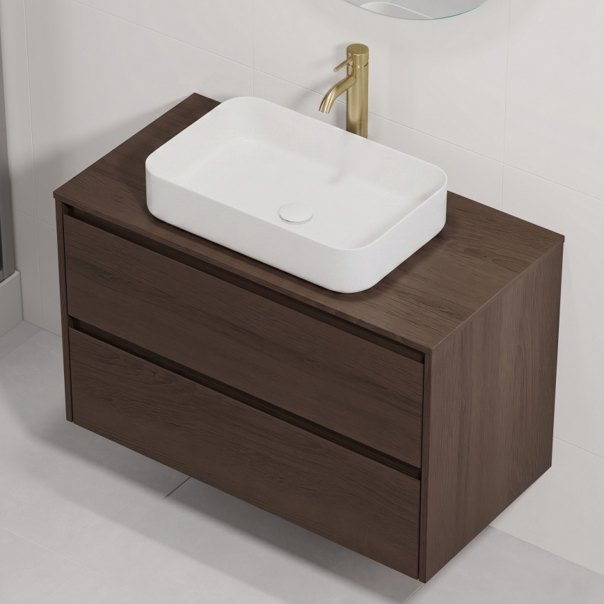 Шкаф за баня с мивка TRONDHEIM/LJORDAL 90x57x46 см орех/бял