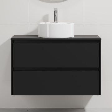 Шкаф за баня с мивка TRONDHEIM/VIKEDAL 90x57x46 см черно/бял