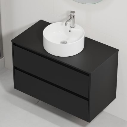 Шкаф за баня с мивка TRONDHEIM/VIKEDAL 90x57x46 см черно/бял