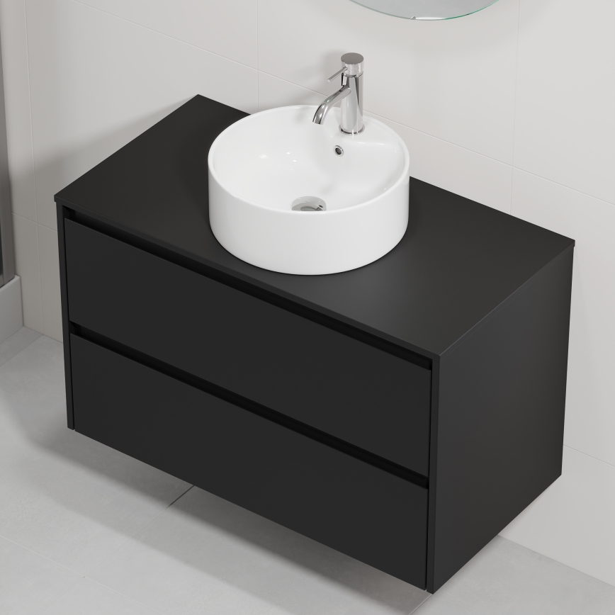 Шкаф за баня с мивка TRONDHEIM/VIKEDAL 90x57x46 см черно/бял