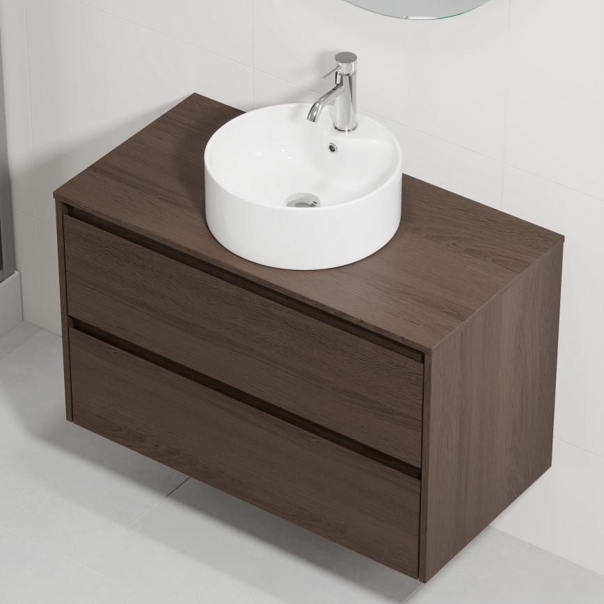 Шкаф за баня с мивка TRONDHEIM/VIKEDAL 90x57x46 см орех/бял