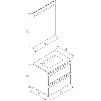 Шкаф за баня с мивка VEDO + LED огледало LED/10W/230V IP44 сив