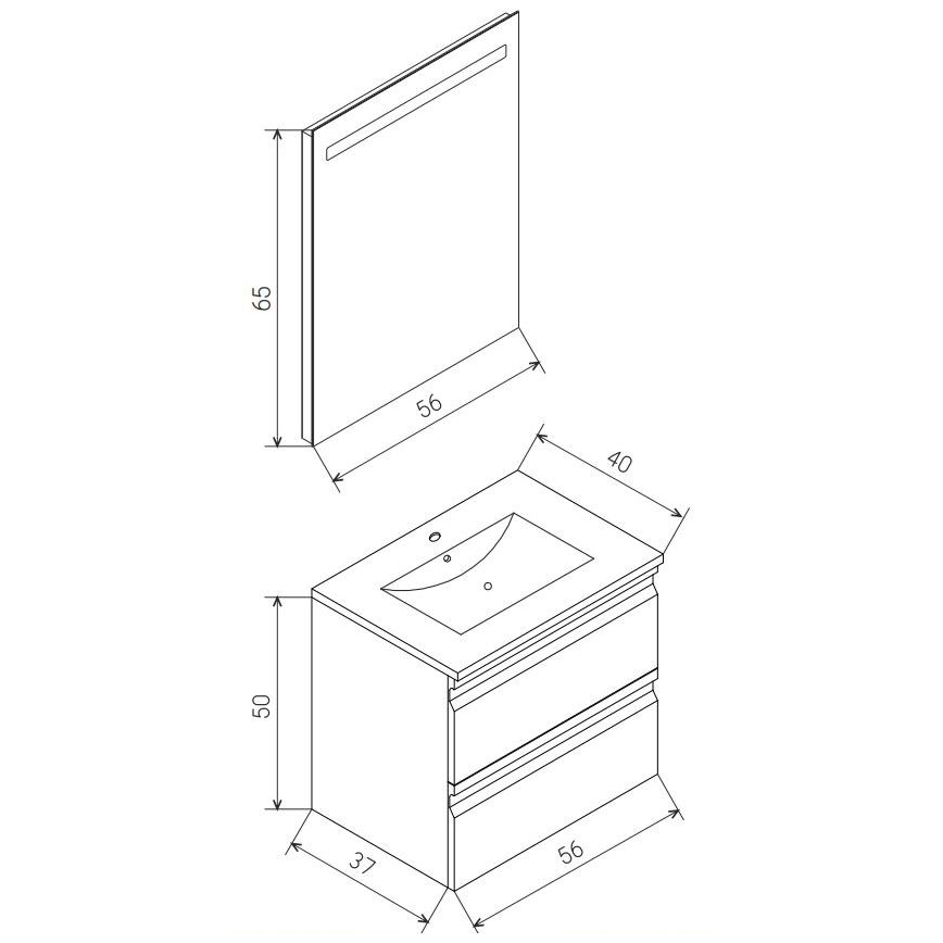 Шкаф за баня с мивка VEDO + LED огледало LED/10W/230V IP44 сив