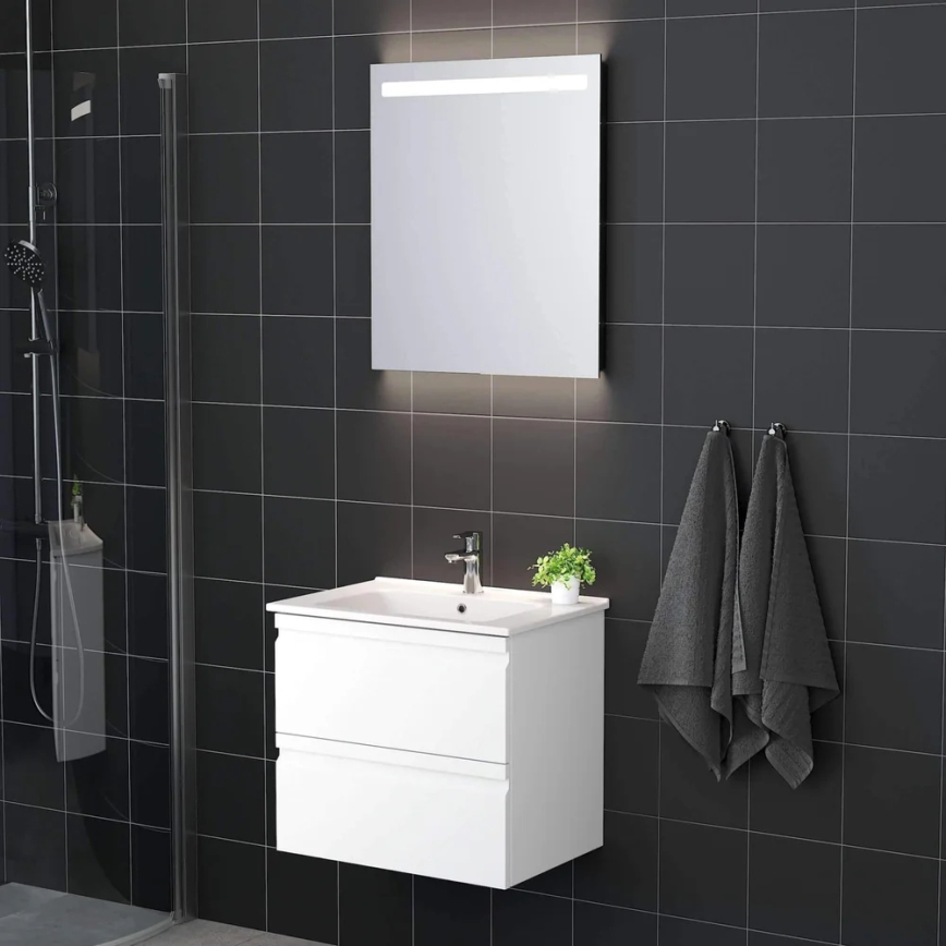 Шкаф за баня с умивалник VIGO + LED стенно огледало с вградена подсветка LED/10W/230V IP44 в бяло