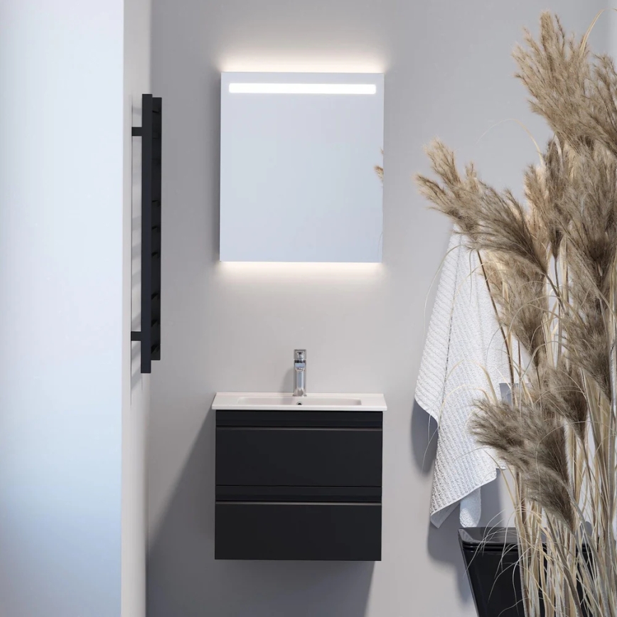 Шкаф за баня с мивка VIGO + стенено LED огледало с подсветка LED/10W/230V IP44 черно