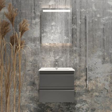 Шкаф за баня с мивка VIGO + стенено LED огледало с вградено LED осветление, LED/10W/230V, IP44, сив