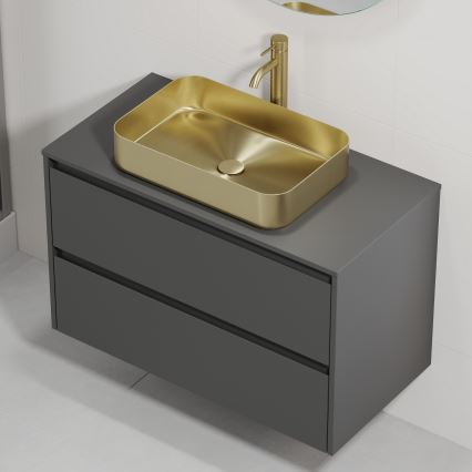 Шкаф за баня с умивалник TRONDHEIM/LJORDAL 90x57x46 см антрацит/месинг