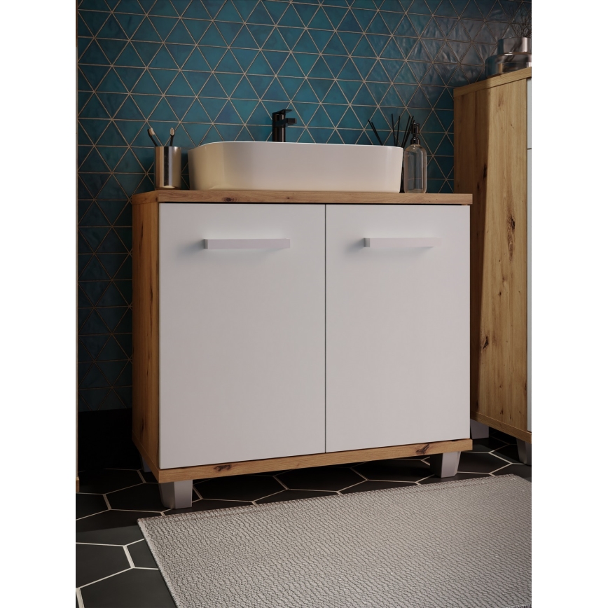 Шкаф за баня VENOM бял/дъб artisan