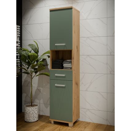 Шкаф за баня VENOM зелен/дъб artisan