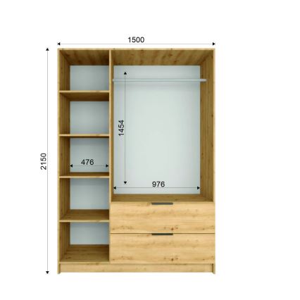 Шкаф за дрехи с огледало VISTA 150x215 см дъб артистичен/графит