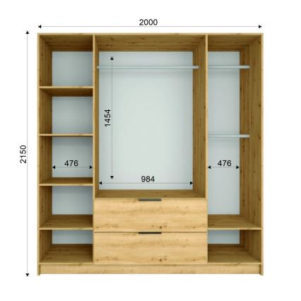 Шкаф за дрехи с огледало VISTA 200x215 см дъб артистичен/графит
