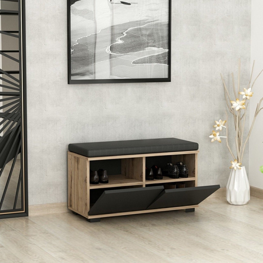 Шкаф за обувки DRAGO 42x80 см черен/орех