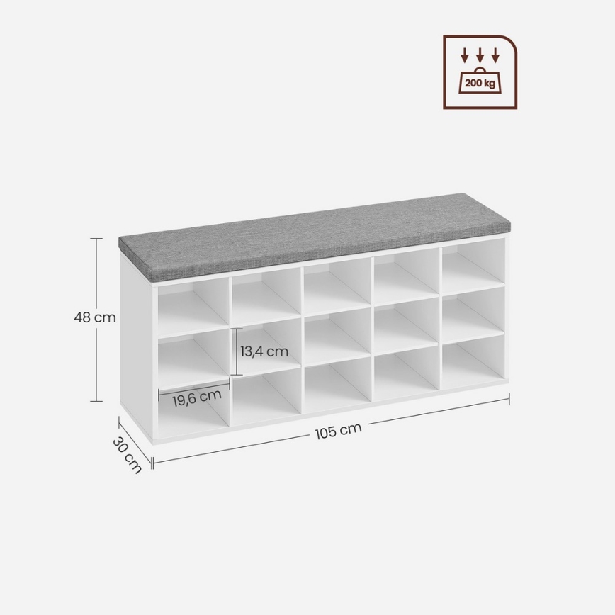 Шкаф за обувки VOREN 105x48x30 см бял/сив