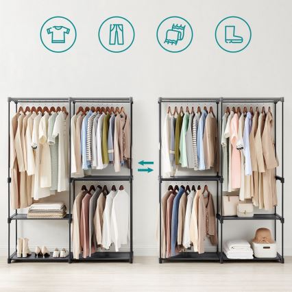 Шкаф за съхранение с рафтове и лост за дрехи MATIS 138x182 см черен