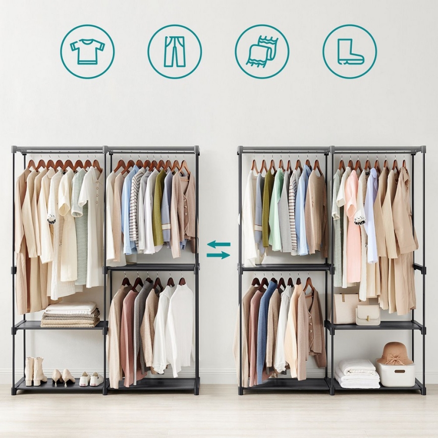 Шкаф за съхранение с рафтове и лост за дрехи MATIS 138x182 см черен