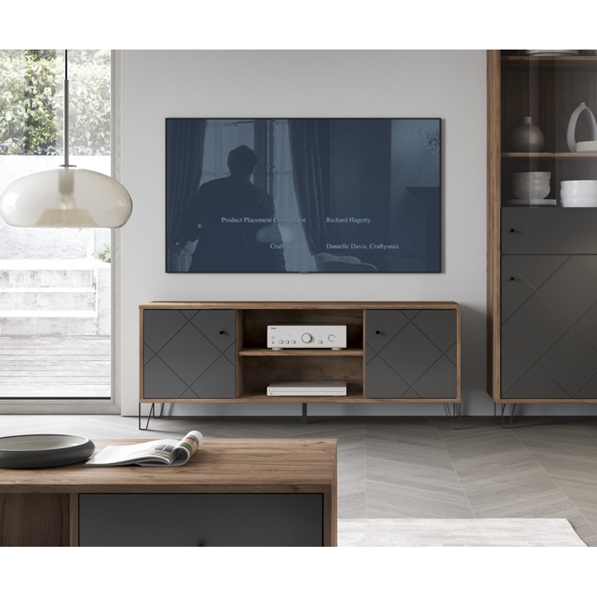 Шкаф за телевизор SULA, дъб крафт/черен