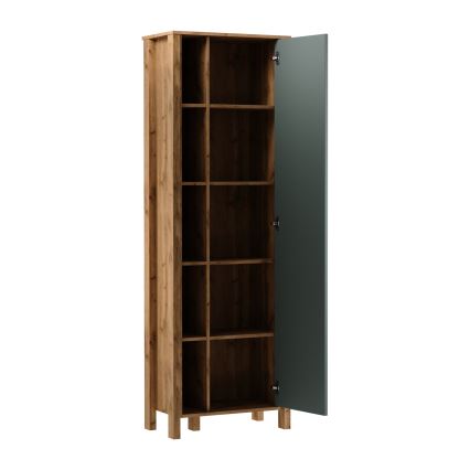 Шкаф за книги MENTA 66x200x37 см, дъб вотан/зелена