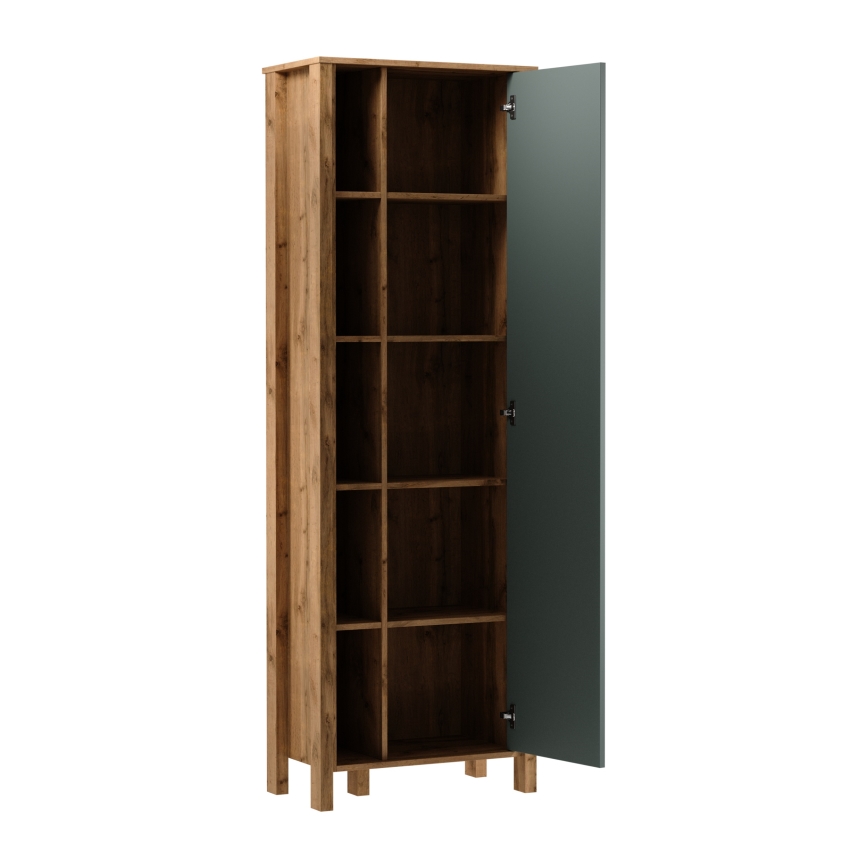 Шкаф за книги MENTA 66x200x37 см, дъб вотан/зелена