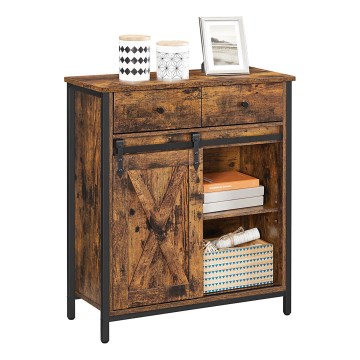 Скрин с плъзгащи се вратички и чекмеджета FIRA кафяво/черно