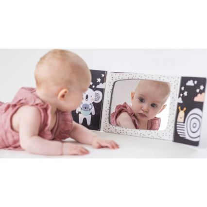 Taf Toys - Детска текстилна книга с огледало черна